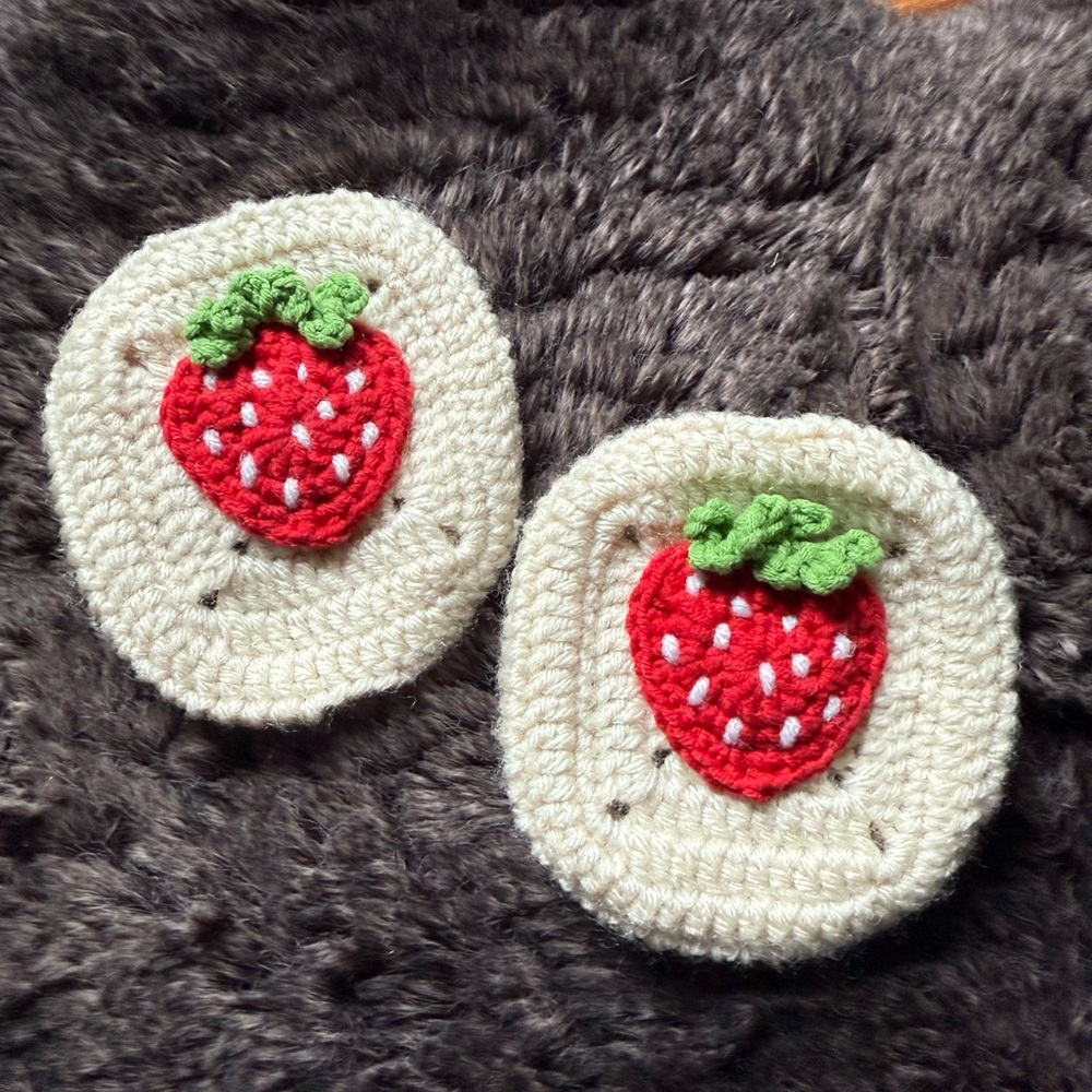 Handmade Strawberry Crochet Patches - Cream and Red for AirPod max cover